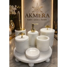 Mermer Top Ayaklı Standlı 7 Parça Lüks Banyo Seti Bakır - Beyaz
