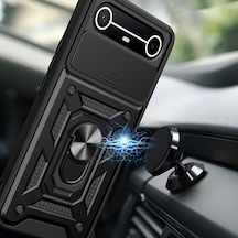 Ardemix Tecno Spark Slim 5g Kılıf Magnetik Standlı Kamera Korumalı Zore Sürgülü Vega Kapak - Siyah