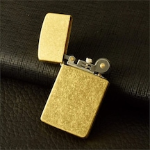 Kuboy Vintage Çakmak Benzinli Slim Çakmak Antik Altın Renk Bronz