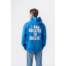 Respire Erkek Create Baskılı Kapüşonlu Oversize Hoodie Mavi