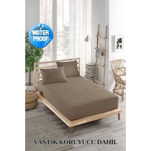 Alez Takımı Sıvı Geçirmez 3 Parça %100 Pamuk Kapitoneli Kahve Çift Kişilik