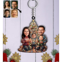 Bk Gift Kişiye Özel Aile Yılbaşı Karikatürlü Ahşap Anahtarlık -7, Yeni Yıl Hediyesi, Yılbaşı Hediyesi Kobitmeyencom35798 Bk Gift