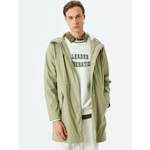 Koton Fermuarlı Slim Fit Kapşonlu Suni Deri Yağmurluk Bej 5wam20033hw Ekru