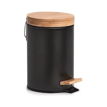 Bambu Kapaklı Metal Çöp Kovası Hidrolik Sistemli Yavaş Kapanma Özellikli, Pedallı, Banyo Ve Mutfak İçin Şık Ve Fonksiyonel Tasarım Siyah, 3 Litre 6998