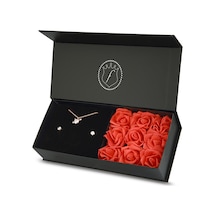 Forentina Rose Kalpli Kolye Tektaş Küpe Set- Güllü Kutuda PS2158