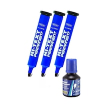 Mavi Yuvarlak Uçlu Markör Permanent Kalem 3 Adet Hı-text Marker Mürekkep Mavi 30 Ml 1 Adet Brons Koli Kalemi
