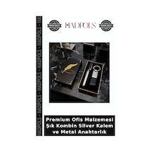 Premium Ofis Malzemesi Şık Kombin Silver Kalem Ve Metal Anahtarlık