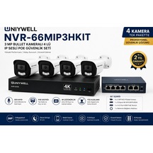 Uniywell Nvr-66mıp3hkıt 3 Mp Bullet Kameralı 4 Lü Ip Sesli Poe Güvenlik Seti