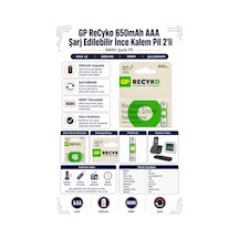 Gp Recyko 650mah Aaa Şarj Edilebilir İnce Kalem Pil 2'li