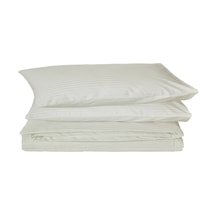 Komfort Home Battal Boy Çizgili Pamuk Saten Nevresim Seti / Krem