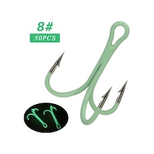 50 Adet 8 Numara Işık Veren Üççenekli Barbeli Olta İğnesi - Yüksek Karbon Çelik, Gece Balıkçılığı İçin