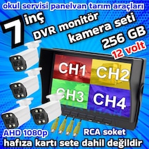 Tarımsal Araçlara 4 Adet Ahd 2 Mp Warm Ledli Kamera 7 İnç Qled Ips 256 Gb Dvr Monitör 12 Volt