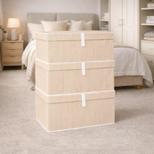 Pazar Kapısı Çok Amaçlı Düzenleyici Kapaklı Sandık Tipi Kutu Hurç Organizer 3 Lü Set Kahverengi, Mega 60 X 40 Çok Renkli