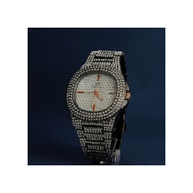 Lüks Metal Taşlı Kordon Takvimli Unisex Kol Saati Siyah/beyaz - 650058546 Gümüş