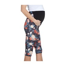 Luvmabelly Maternity 8018 - Pamuklu Göbek Destekli Çiçekli Kapri Hamile Tayt-çok Renkli