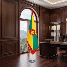 Grenada Direkli - Altın Saçaklı Saten Makam Bayrağı Seti Krom Direk Diğer