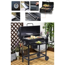 Varil Tip Büyük Kömürlü Mangal Kapaklı Termostatlı Tekerlekli