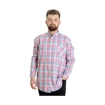 Mode Xl Büyük Beden Erkek Gömlek Ekose Uzun Kollu 23300 Koyu Pembe 001