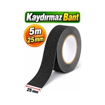 2,5 Cm X 5 Metre Yapışkanlı Kaydırmaz Bant Siyah Zemin Merdiven Yer Kaymaz Bant