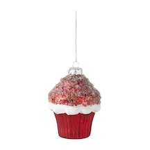 Red Cupcake Ağaç Süsü 10 Cm Açık Ahşap