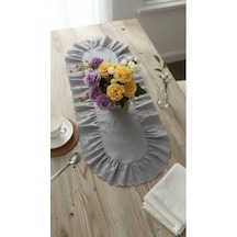 Fırfırlı Fistolu Duck Keten Oval Runner & Dekoratif Örtü &sehpa Örtü 40x110 Cm Gri