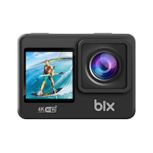 Bix Pulse 1 Wi-fi 4k 30fps Ultra Hd Aksiyon Kamerası Çift Ekranlı 30 Metre Su Geçirmez Kılıflı Vlog Bisiklet Motosiklet Kask Kamerası Siyah