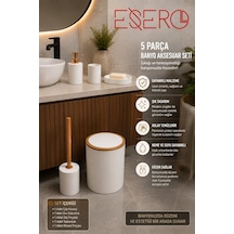 5'li Banyo Aksesuar Seti Lüks Beyaz Banyo Takımı Çöp Kovası Klozet Fırçası Diş Fırçalık Sabunluk