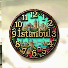 İstanbul Dini Renkli Baskı Desenli Sayılı Hediyelik Ahşap Sessiz Tablo Duvar Saati 745 Çok Renkli