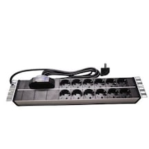 19" 2u Pdu: 12 X Schuko Tip Soketli, 16a Sigortalı, 1,5m 3x1.5mm2