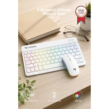 Kablosuz Klavye Mouse Seti Rgb Işıklı Şarj Edilebilir Tmk09 Beyaz