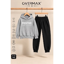 Overmax Positive Baskılı Çocuk Kapüşonlu Eşofman Takımı 3-12 Yaş Gri Üst-siyah Alt - 921413254 Gri Üst-siyah Alt