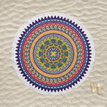 Marte Home Renkli Mandala - Yuvarlak Püsküllü Plaj Havlusu (540269431)