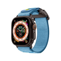Apple Watch 44mm Uyumlu Krd-154 Naylon Kumaş Hasır Örgülü Kordon - Siyah-mavi