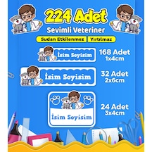Sevimli Veteriner Temalı Okul Kreş Kişiye Özel İsim Etiket Seti - Model 519 Çok Renkli