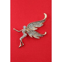 Melek Broş. Taşlı Tasarım Broş, Gold Melek Broş. Yaka İğnesi Broş. Kadın Broş. Broş. Gold