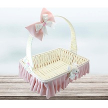 Saplı Dikdörtgen Kumaş Süslü Sepet 30 Cm Orta Boy Pembe