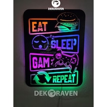 Gamer Led Işıklı Tablo Eat-Sleep-Game-Repeat
