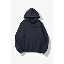 Uyguntarz Unisex Yumuşak Dokulu Psychos In Love Baskılı Tasarım Oversize 3 İplik Hoodie Sweatshirt Indigo