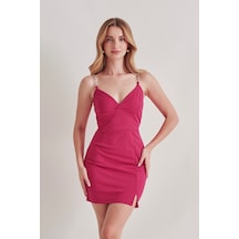 Rabia Çelik Kadın Pembe Zincir Askılı Mini Elbise Pembe Pembe