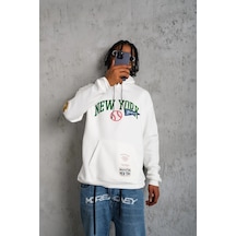 Baskılı Kapüşonlu Sweatshirt - Beyaz - Beyaz
