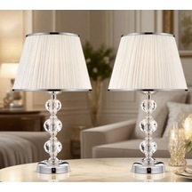 2 Adet Cam Taş Serisi Masa Abajuru-gece Lambası - Dekor Aydınlatma Krom