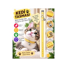 Kedi Tasması Sarı Deri Zilli Ayarlanabilir Boyun Tasması