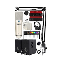 Midex İmpressive Paket-4 Stüdyo Ekipmanları Seti Monitör Mikrofon Ses Kartı Kulaklık Midi Klavye
