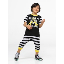 Casabony Rocker Çizgili Kapri - T-shirt Takım - Siyah - Beyaz Beyaz - Siyah