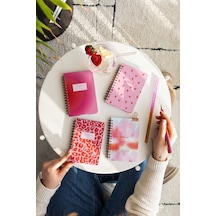 9x14 Cm Sert Kapak Spiralli Çizgili 4 Lü Cep Not Defteri Seti - Pembe Pembe