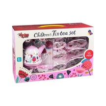 Vardem Oyuncak 15 Parça Çiçek Desenli Metal Çay Seti Pembe 998b