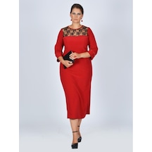 Nidya Moda Büyük Beden Tül Işli Elbise-4025Ak Çok Renkli