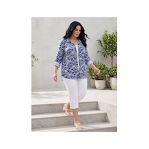 Hanezza Modayı Yakalayın: Kadın Büyük Beden Navy Blue Desenli Pamuklu Vis0kon Kumaş Gömlek / Tunik Mavi - 243891992 Mavi