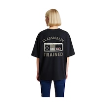 Paybuy Klasik Oyun Nostaljisi Baskılı Kadın Oversize Tişört Siyah
