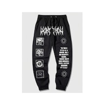 Tarzsokak Goth Guys Slogan & Skull & Spider Graphic Drawstring Waist Eşofman Altı Siyah